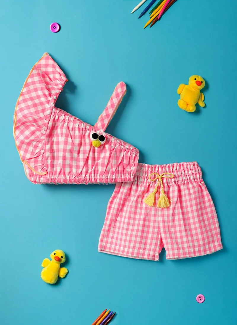 نوتيناتي طقم بناتي قطن % كاروهات بلوزة وشورت